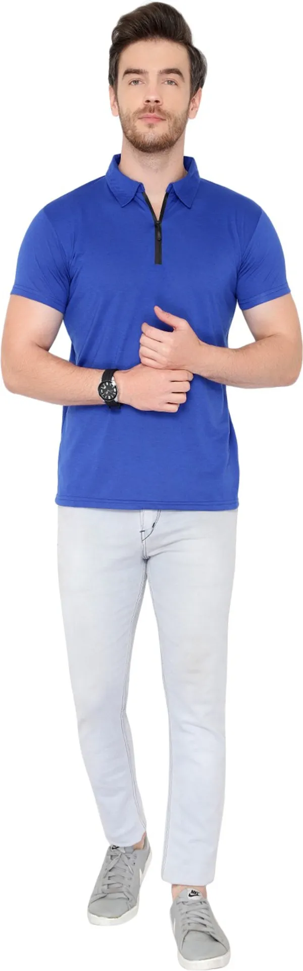Dark_Blue_Cotton_Solid_Polo_Neck_Regukar_Fit_T-Shirt_For_Men