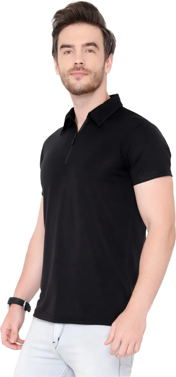 Black_Cotton_Solid_Polo_Neck_Regukar_Fit_T-Shirt_For_Men