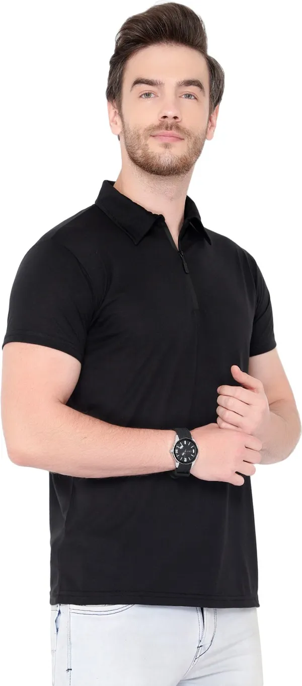 Black_Cotton_Solid_Polo_Neck_Regukar_Fit_T-Shirt_For_Men