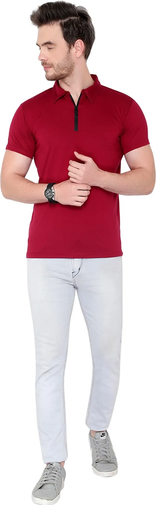 Maroon_Cotton_Solid_Polo_Neck_Regukar_Fit_T-Shirt_For_Men