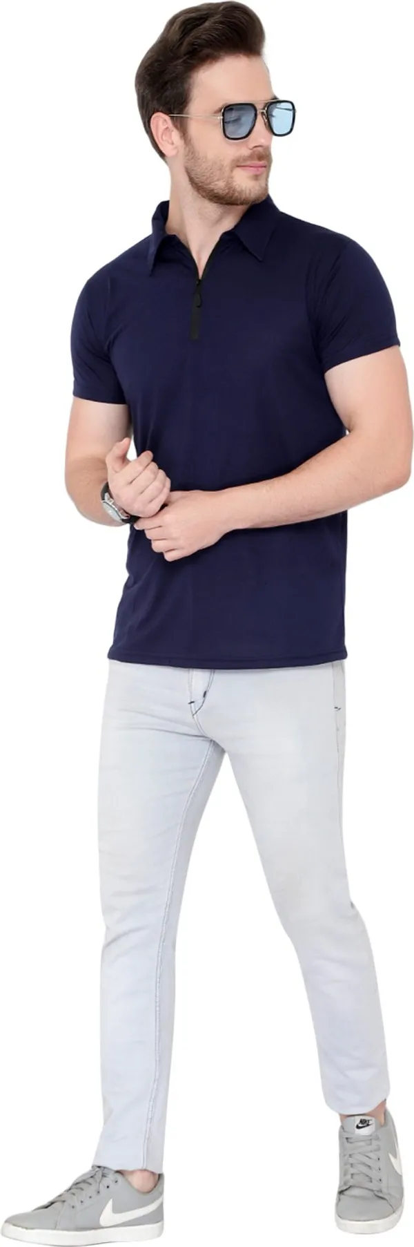 Blue_Cotton_Solid_Polo_Neck_Regukar_Fit_T-Shirt_For_Men