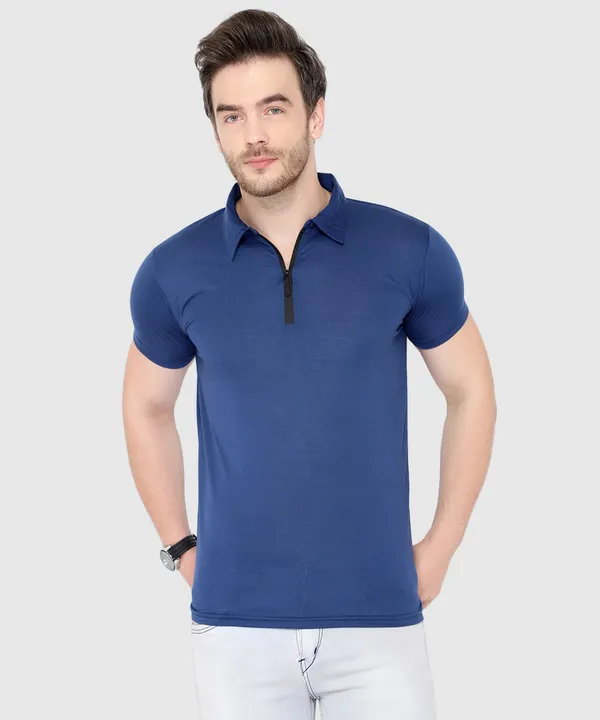 Dark_Blue_Cotton_Solid_Polo_Neck_Regukar_Fit_T-Shirt_For_Men