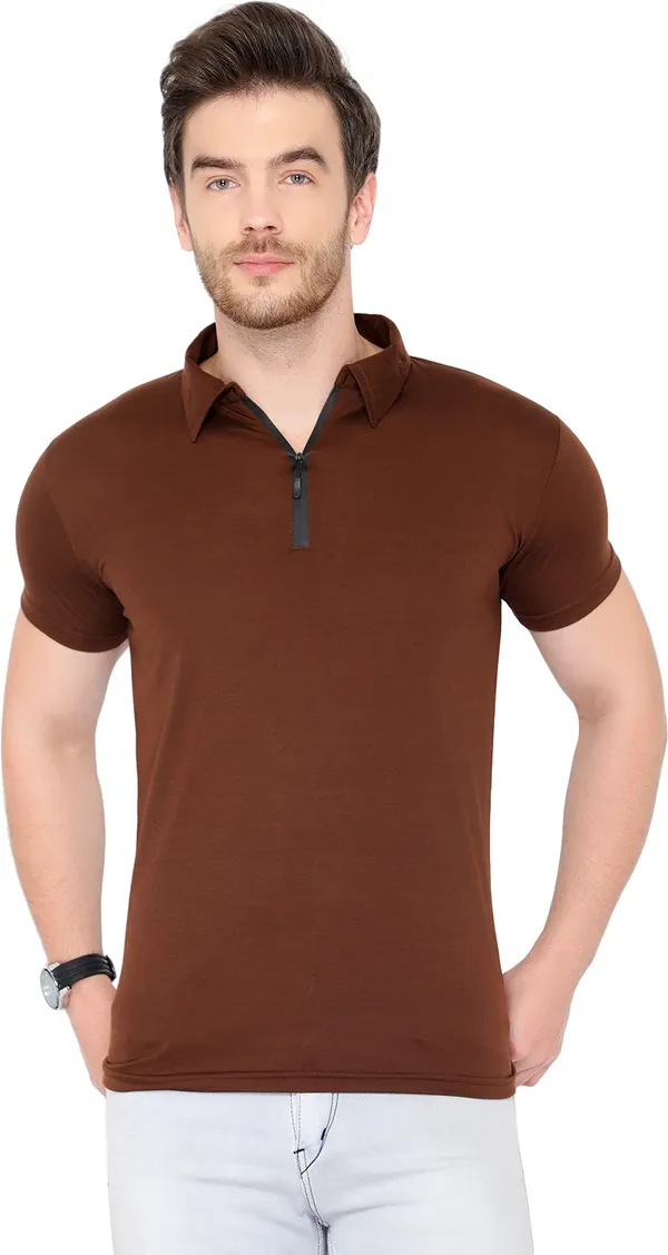 Brown_Cotton_Solid_Polo_Neck__Regukar_Fit_T-Shirt_For_Men