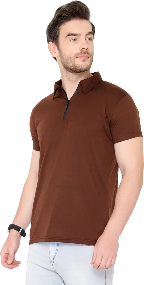 Brown_Cotton_Solid_Polo_Neck__Regukar_Fit_T-Shirt_For_Men