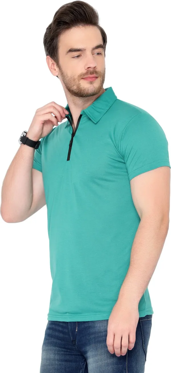 Light_Green_Cotton_Solid_Polo_Neck_Regukar_Fit_T-Shirt_For_Men