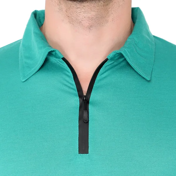 Light_Green_Cotton_Solid_Polo_Neck_Regukar_Fit_T-Shirt_For_Men