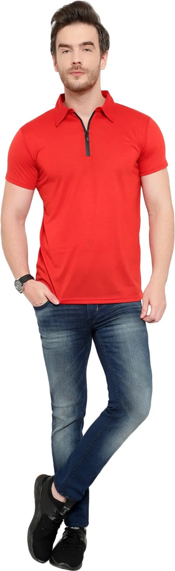 Red_Cotton_Solid_Polo_Neck_Regukar_Fit_T-Shirt_For_Men