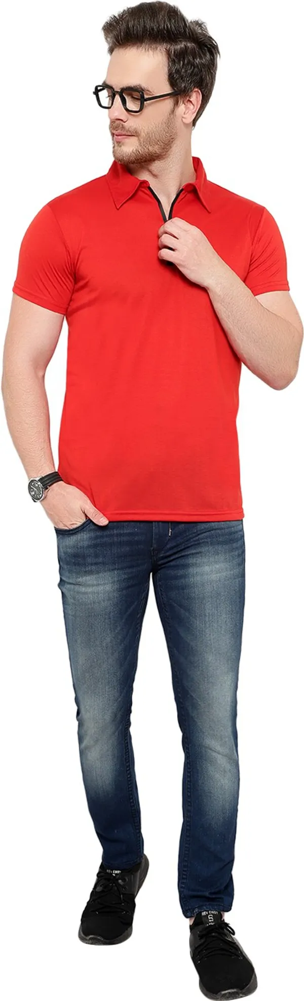 Red_Cotton_Solid_Polo_Neck_Regukar_Fit_T-Shirt_For_Men