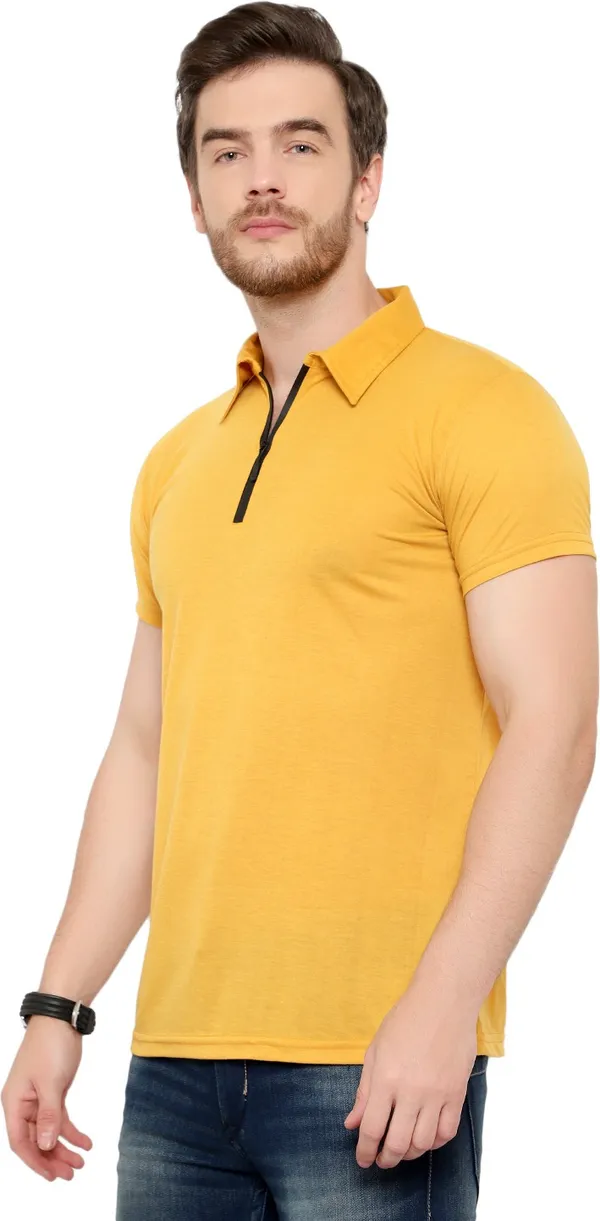 Yellow_Cotton_Solid_Polo_Neck_Regukar_Fit_T-Shirt_For_Men