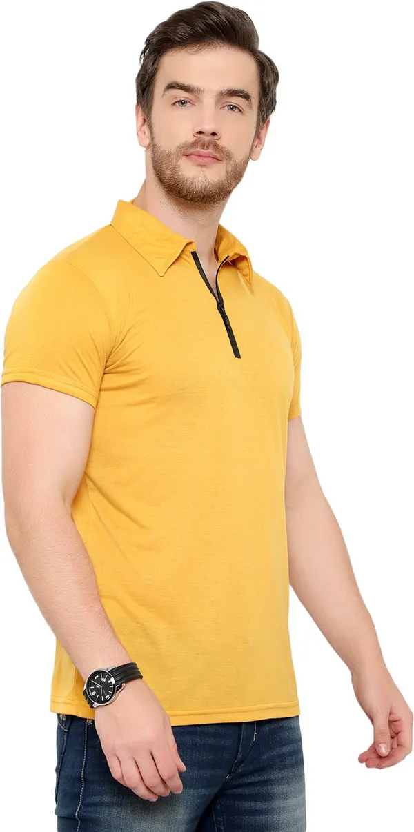 Yellow_Cotton_Solid_Polo_Neck_Regukar_Fit_T-Shirt_For_Men