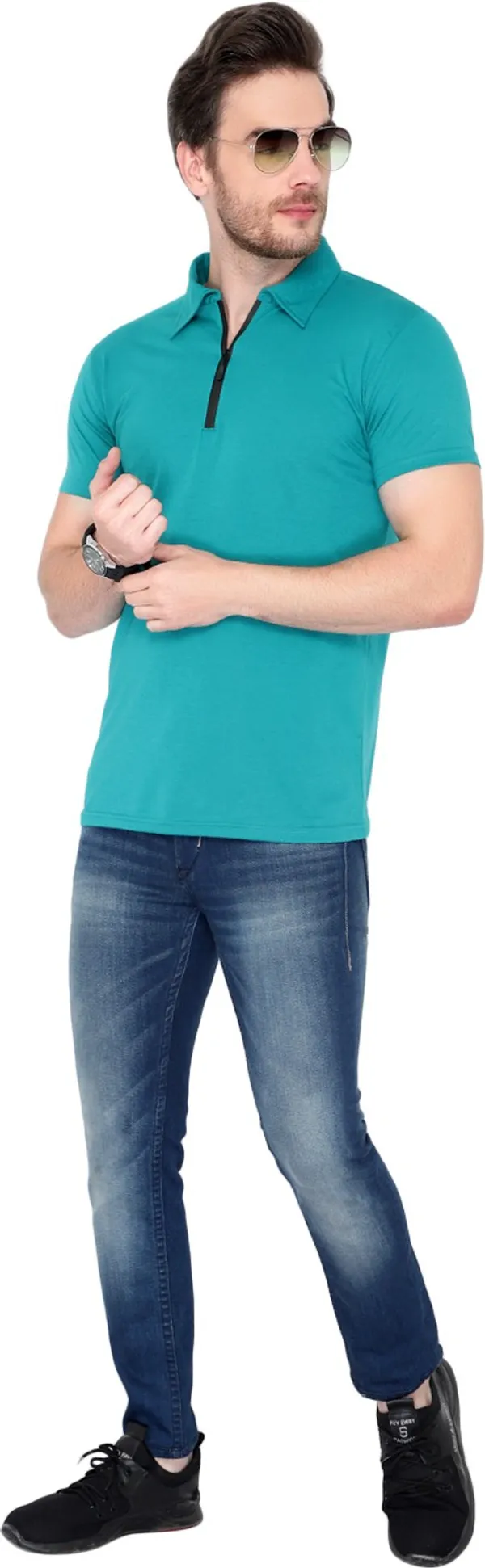 Dark_Blue_Cotton_Solid_Polo_Neck_Regukar_Fit_T-Shirt_For_Men