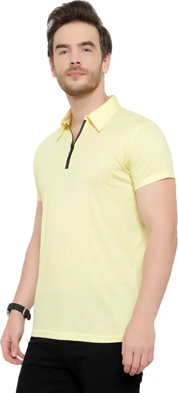 Yellow_Cotton_Solid_Polo_Neck_Regukar_Fit_T-Shirt_For_Men