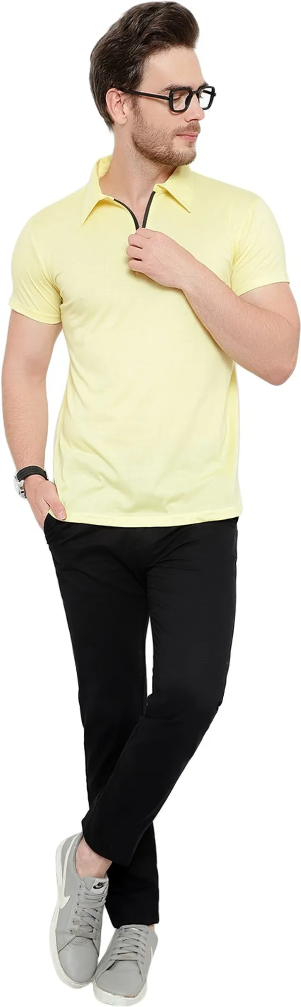 Yellow_Cotton_Solid_Polo_Neck_Regukar_Fit_T-Shirt_For_Men