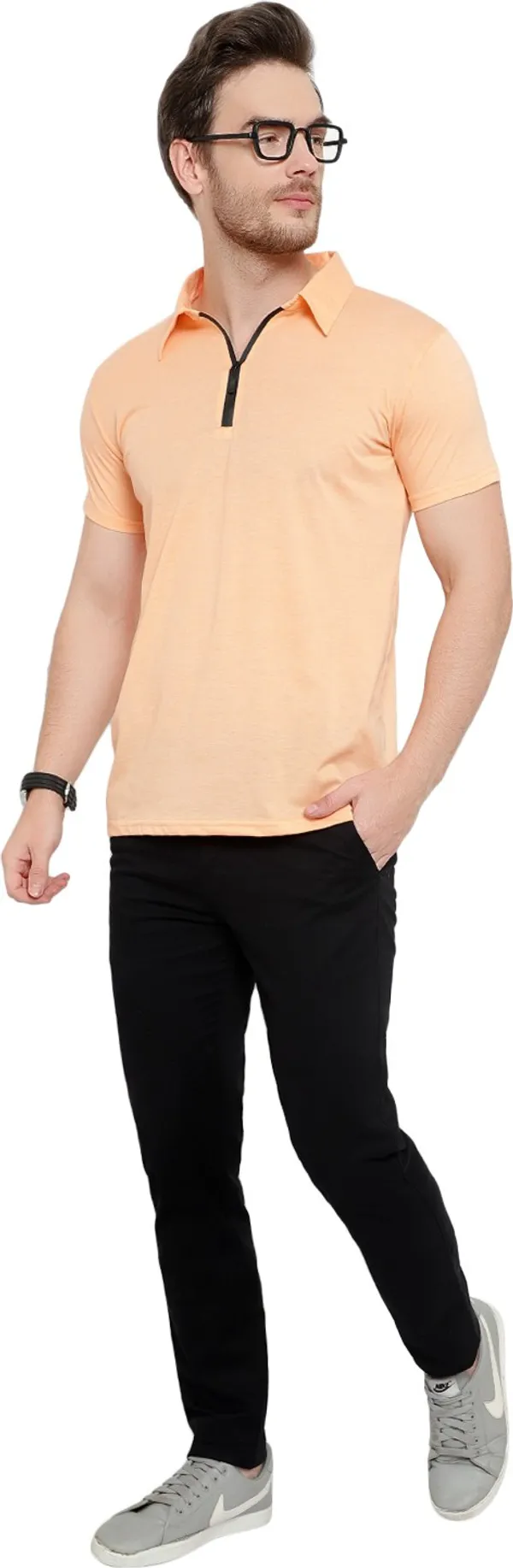 Beige_Cotton_Solid_Polo_Neck_Regukar_Fit_T-Shirt_For_Men