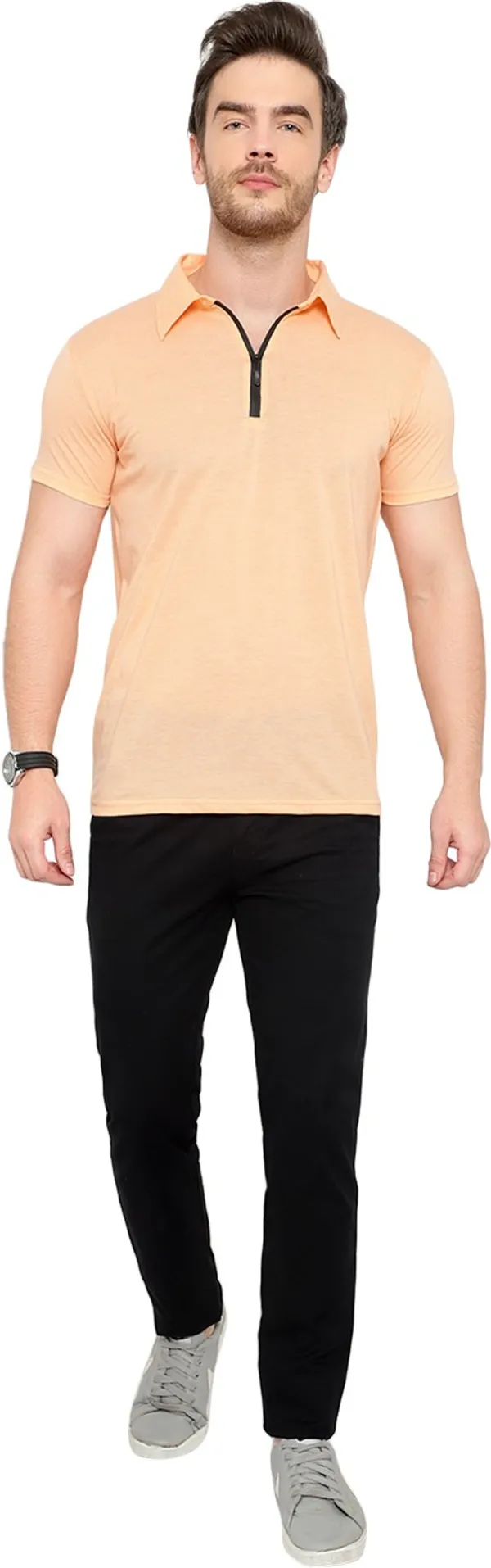 Beige_Cotton_Solid_Polo_Neck_Regukar_Fit_T-Shirt_For_Men
