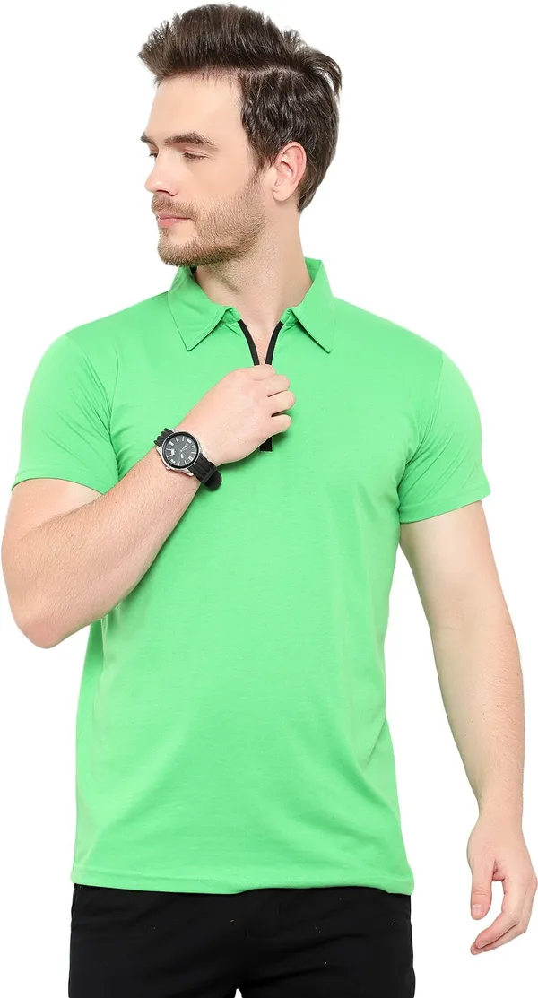Green_Cotton_Solid_Polo_Neck_Regukar_Fit_T-Shirt_For_Men