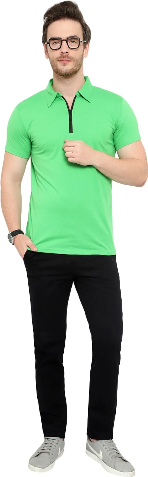 Green_Cotton_Solid_Polo_Neck_Regukar_Fit_T-Shirt_For_Men