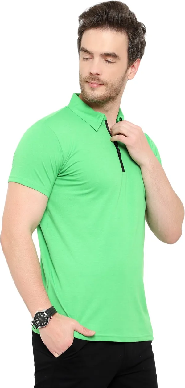 Green_Cotton_Solid_Polo_Neck_Regukar_Fit_T-Shirt_For_Men