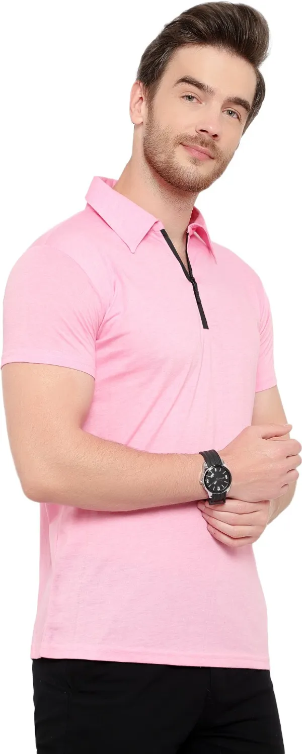 Pink_Cotton_Solid_Polo_Neck_Regukar_Fit_T-Shirt_For_Men