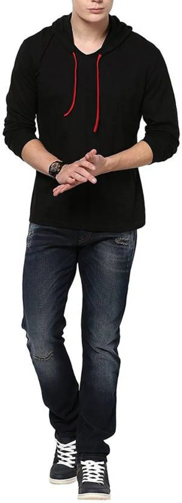 Black_Cotton_Solid_Hooded_Neck_Regukar_Fit_T-Shirt_for_men