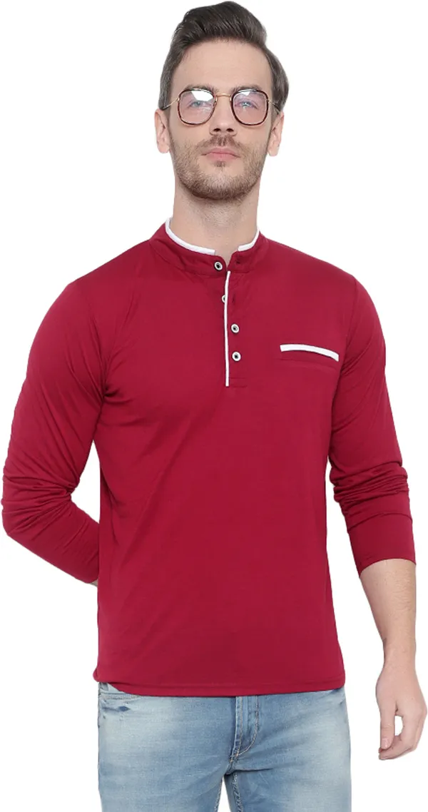 Maroon_Cotton_Solid_Mandarin_Collar_Regukar_Fit_T-Shirt_for_men
