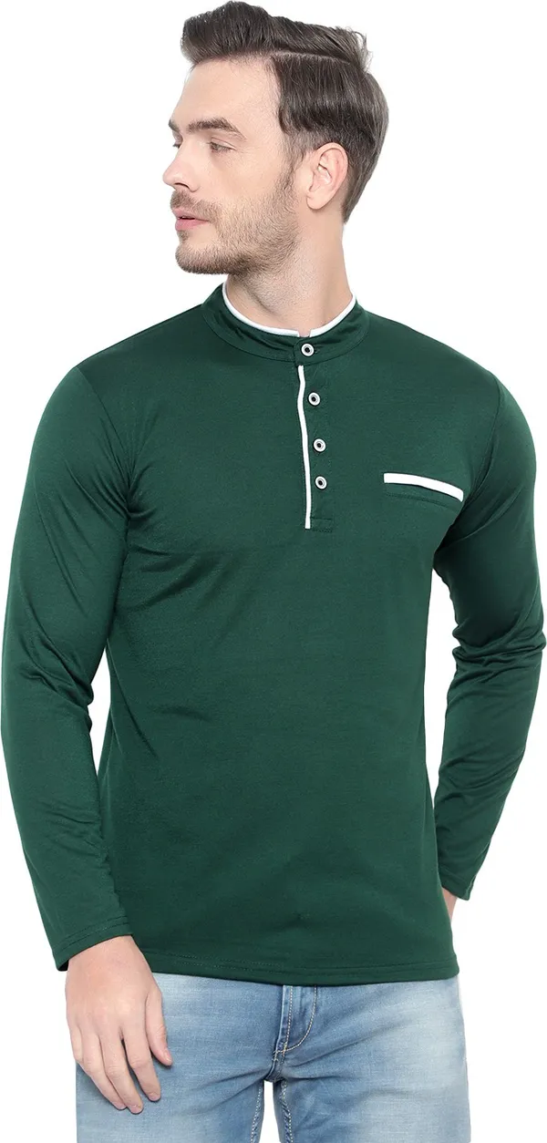 Dark_Green_Cotton_Solid_Mandarin_Collar_Regukar_Fit_T-Shirt_for_men