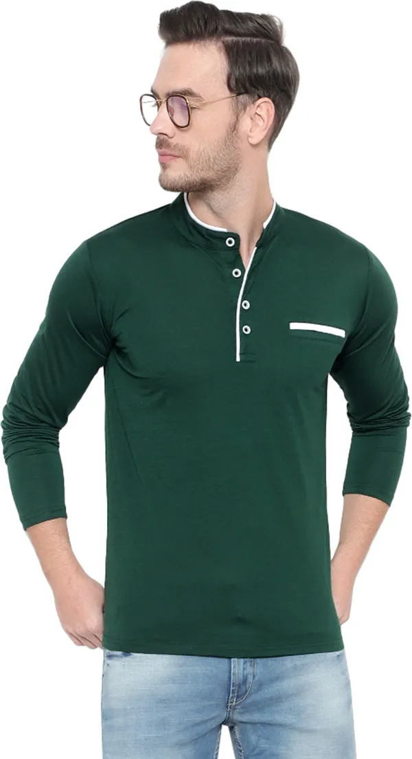 Dark_Green_Cotton_Solid_Mandarin_Collar_Regukar_Fit_T-Shirt_for_men