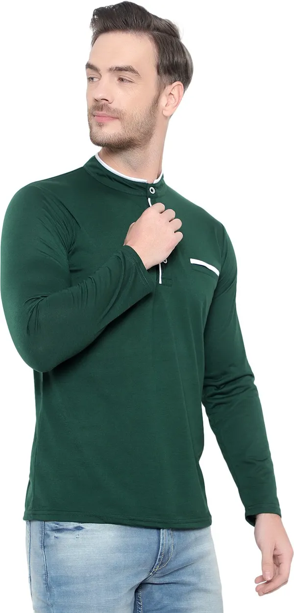 Dark_Green_Cotton_Solid_Mandarin_Collar_Regukar_Fit_T-Shirt_for_men