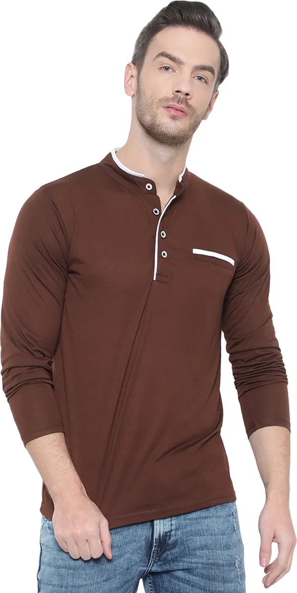 Brown_Cotton_Solid_Mandarin_Collar_Regukar_Fit_T-Shirt_For_Men