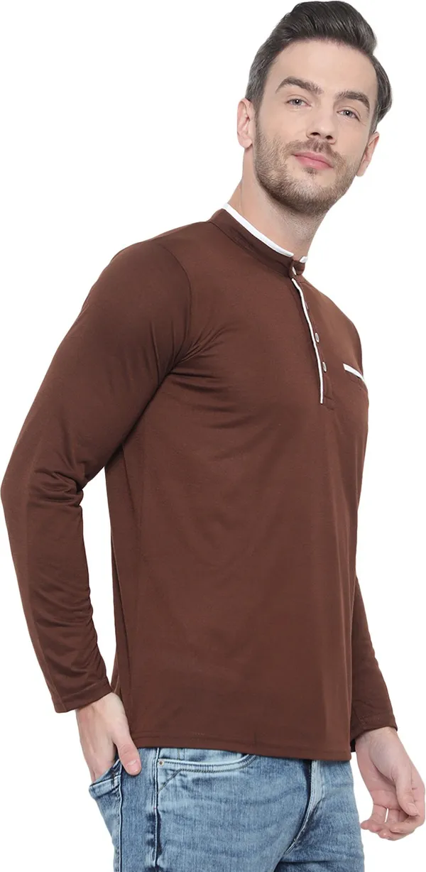 Brown_Cotton_Solid_Mandarin_Collar_Regukar_Fit_T-Shirt_For_Men