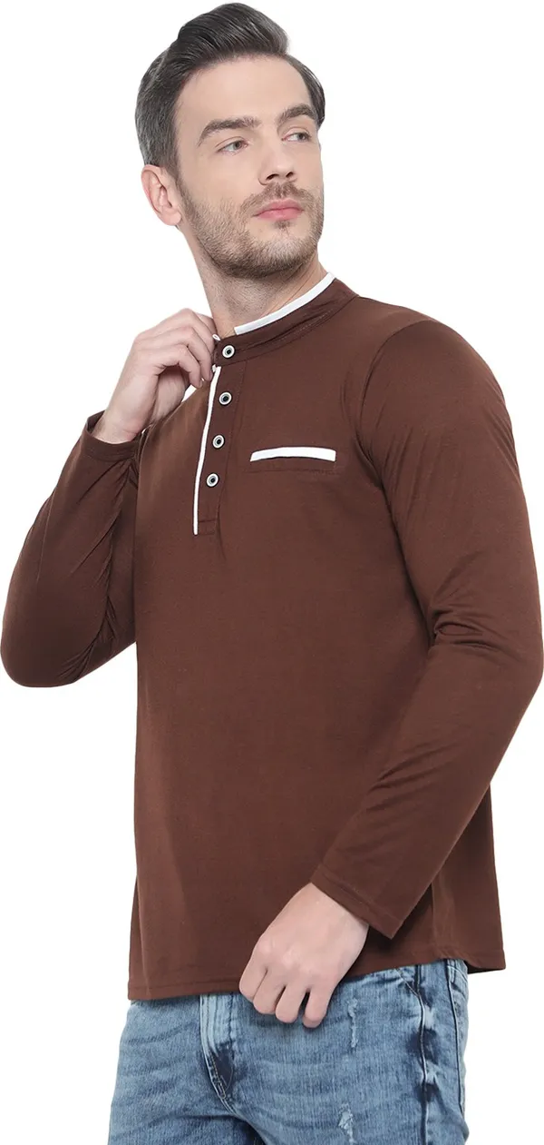 Brown_Cotton_Solid_Mandarin_Collar_Regukar_Fit_T-Shirt_For_Men
