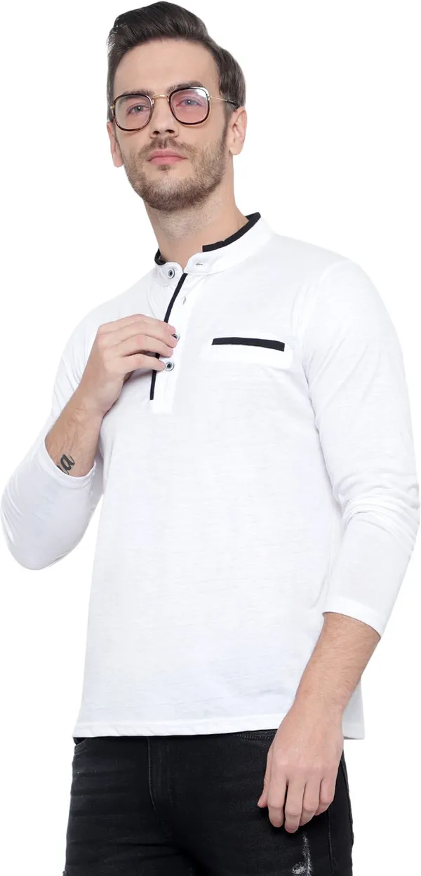 White_Cotton_Solid_Men_Mandarin_Collar_White_Regukar_Fit_T-Shirt_For_Men