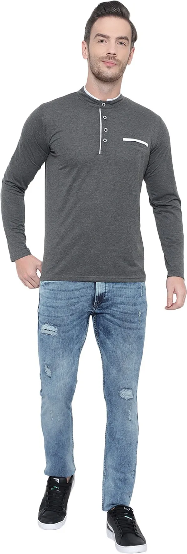Grey_Solid_Cotton_T-Shirt_for_Men_|_Mandarin_Collar,_Regular_Fit