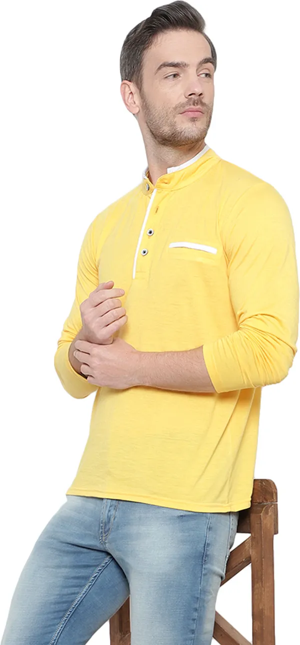 Yellow_Cotton_Solid_Mandarin_Collar_Regukar_Fit_T-Shirt_For_Men