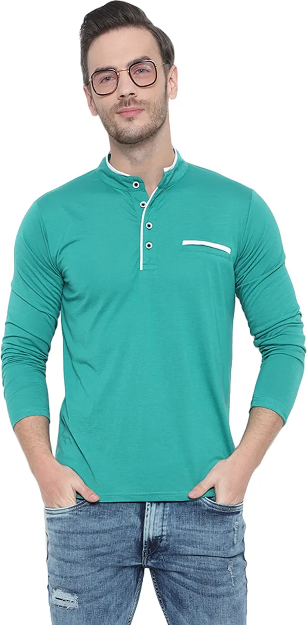 Green_Cotton_Solid_Mandarin_Collar_Regukar_Fit_T-Shirt_For_Men