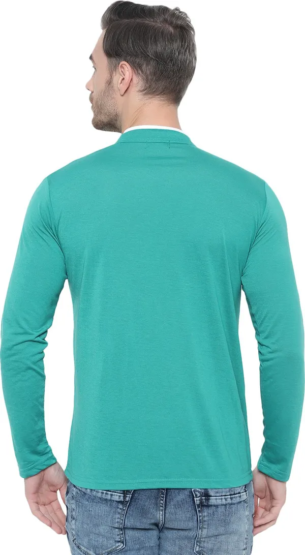 Green_Cotton_Solid_Mandarin_Collar_Regukar_Fit_T-Shirt_For_Men