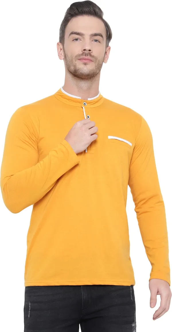 Yellow_Cotton_Solid_Mandarin_Collar_Regukar_Fit_T-Shirt_for_men