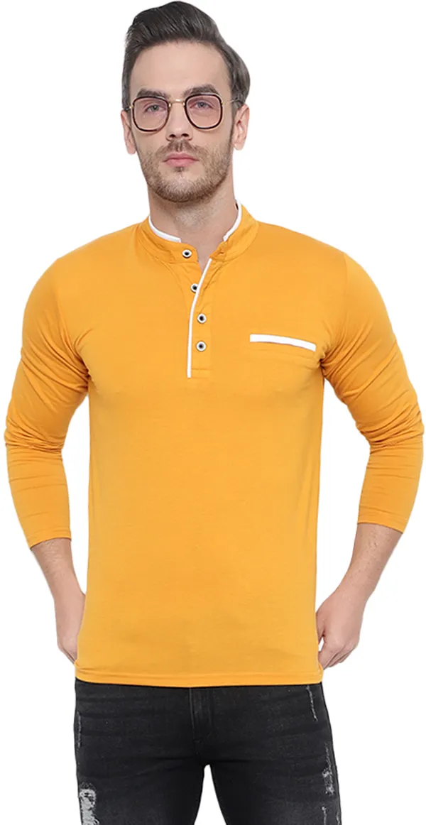 Yellow_Cotton_Solid_Mandarin_Collar_Regukar_Fit_T-Shirt_for_men