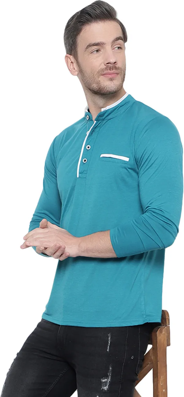 Blue_Cotton_Solid_Men_Mandarin_Collar_Regukar_Fit_T-Shirt_For_Men
