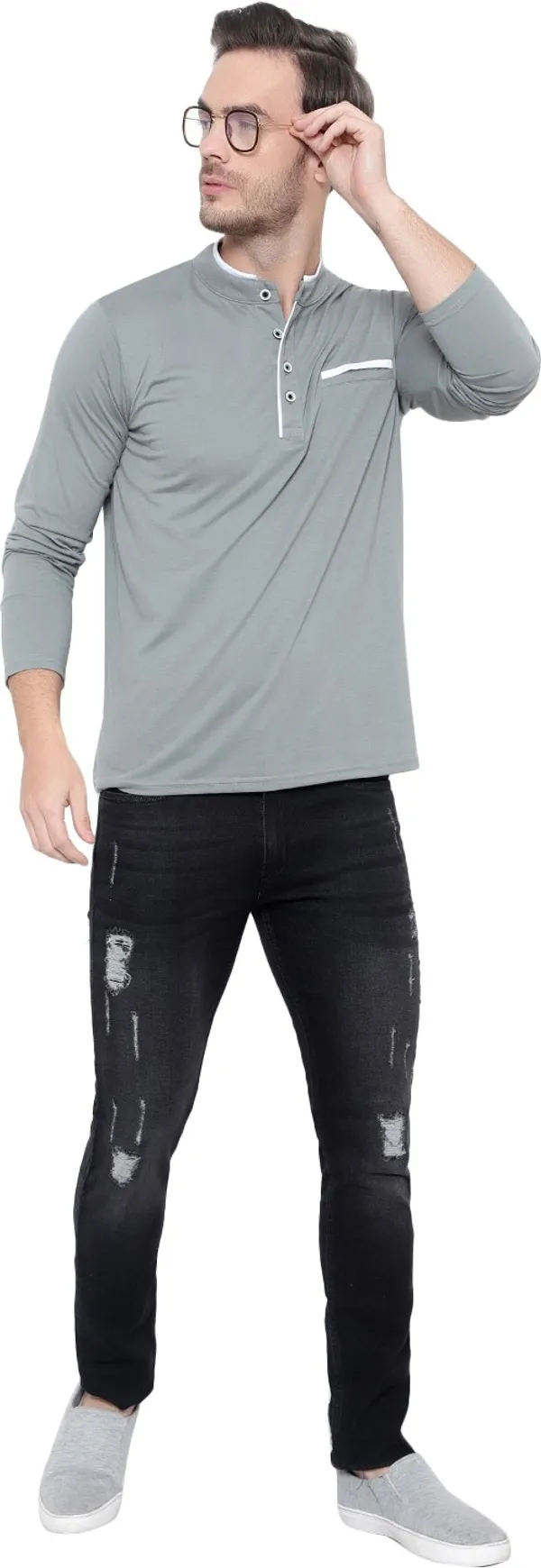 Grey_Cotton_Solid_Mandarin_Collar_Regukar_Fit_T-Shirt_For_Men