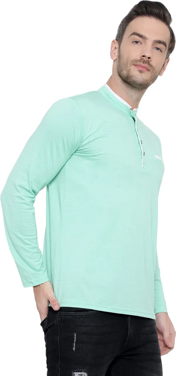 Green_Cotton_Solid_Mandarin_Collar_Regukar_Fit_T-Shirt_For_Men