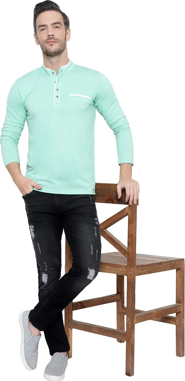 Green_Cotton_Solid_Mandarin_Collar_Regukar_Fit_T-Shirt_For_Men
