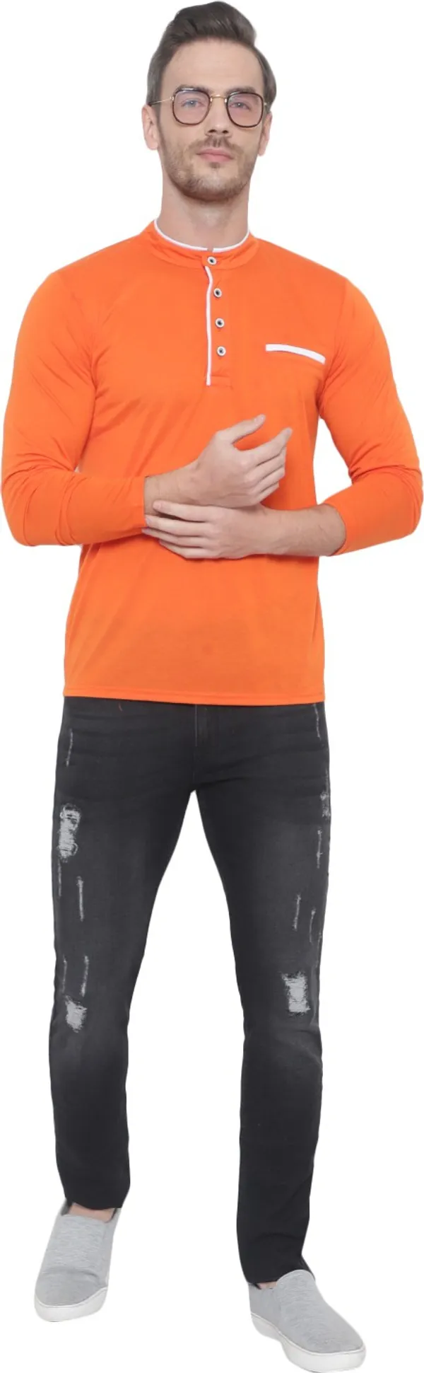 Orange_Cotton_Solid_Mandarin_Collar_Regukar_Fit_T-Shirt_for_men