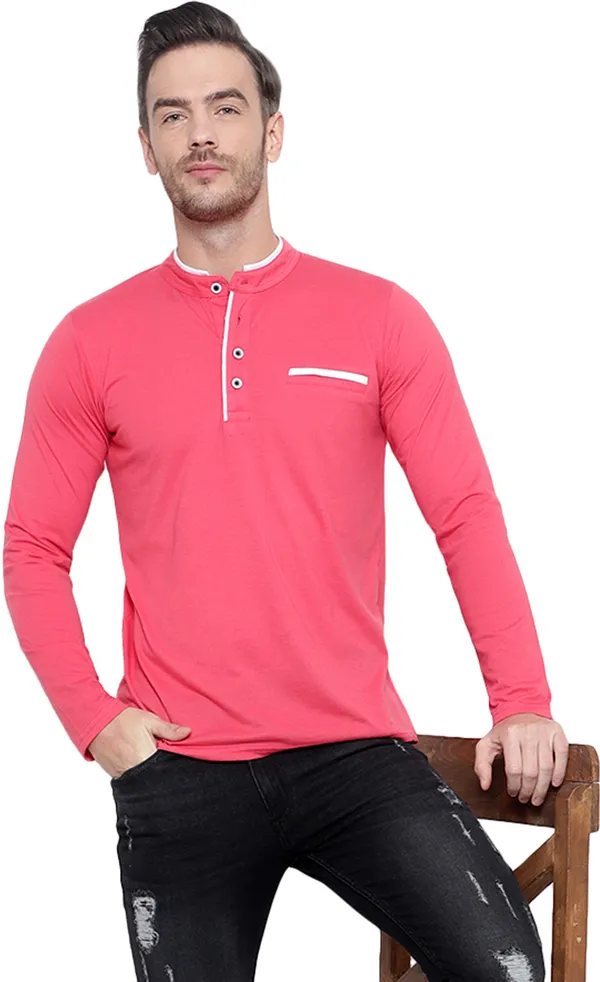 Red_Cotton_Blend_T-Shirt_for_Men_|_Solid_Mandarin_Collar