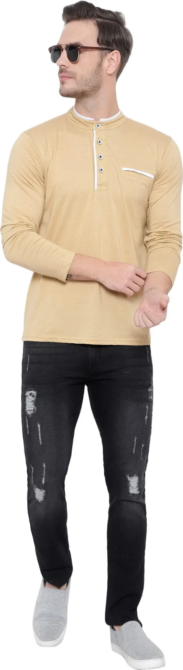 Beige_Cotton_Solid_Mandarin_Collar_Regukar_Fit_T-Shirt_for_men