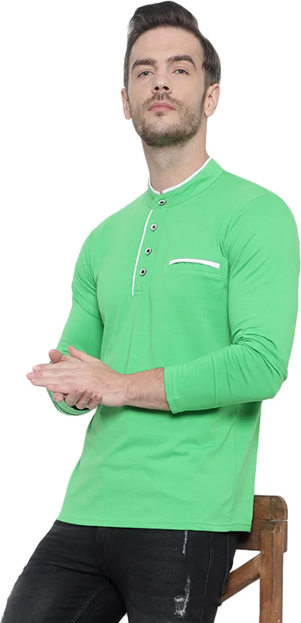 Dark_Green_Cotton_Solid_Mandarin_Collar_Regukar_Fit_T-Shirt_For_Men