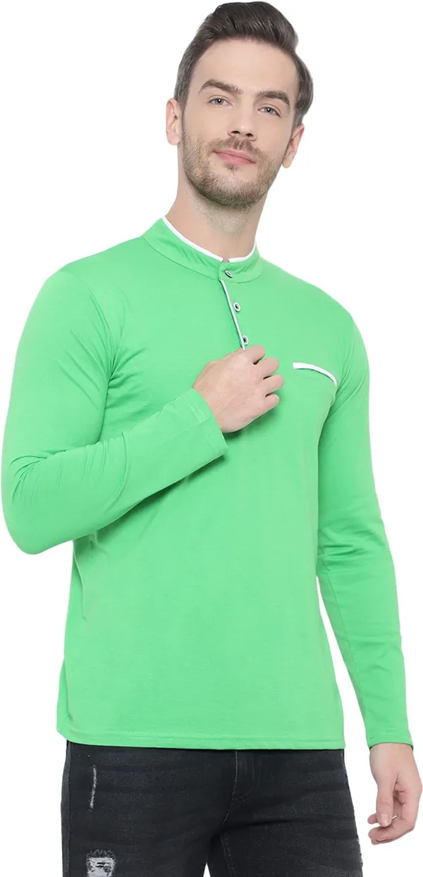 Dark_Green_Cotton_Solid_Mandarin_Collar_Regukar_Fit_T-Shirt_For_Men