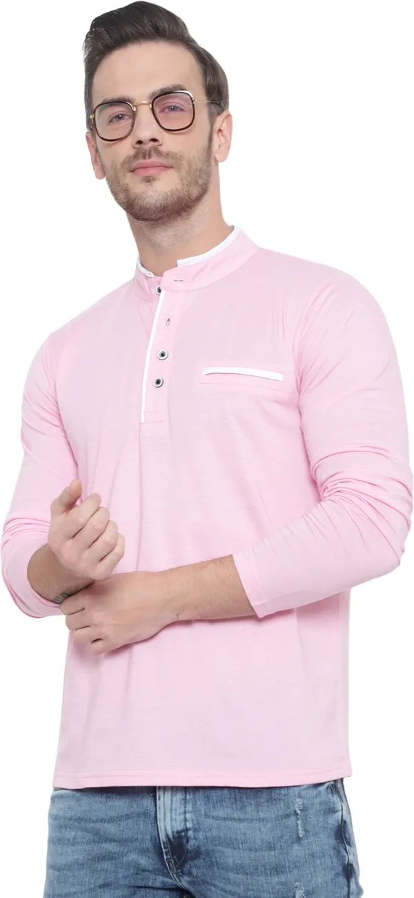 Pink_Cotton_Solid_Mandarin_Collar_Pink_Regukar_Fit_T-Shirt_for_men