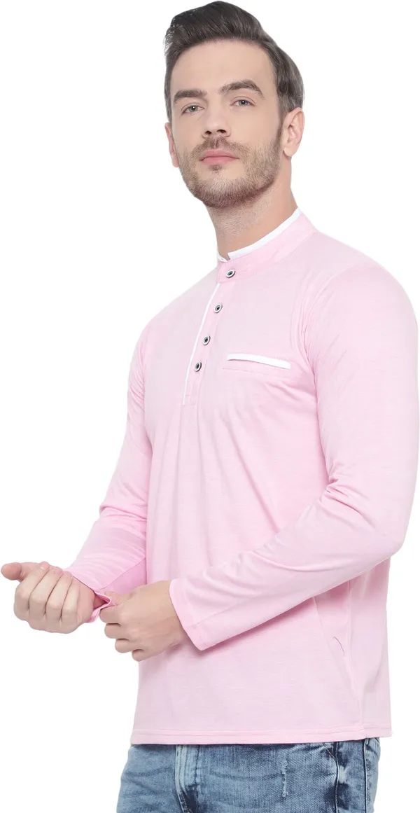 Pink_Cotton_Solid_Mandarin_Collar_Pink_Regukar_Fit_T-Shirt_for_men