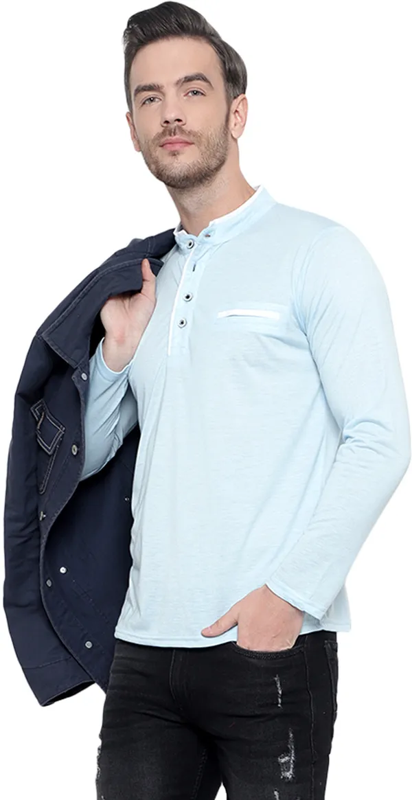 Blue_Cotton_Solid_Mandarin_Collar_Regukar_Fit_T-Shirt_For_Men